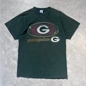 90s Vintage Green Bay Packers Oval Print Green T Shirt Size M